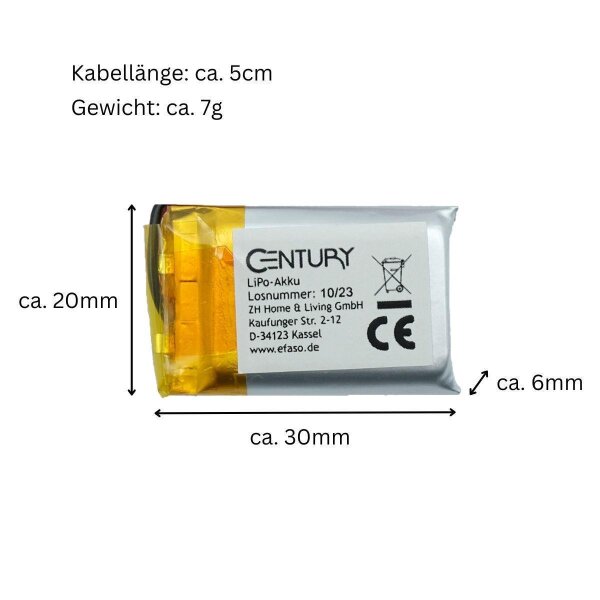 LP602030 3.7V 400 mAh, PCM, JST PH1.25-2P