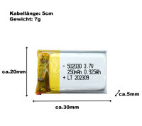 502030  3,7 V Akku  250mAh  ohne Stecker für  Bosch Intuvia BUI255 Display
